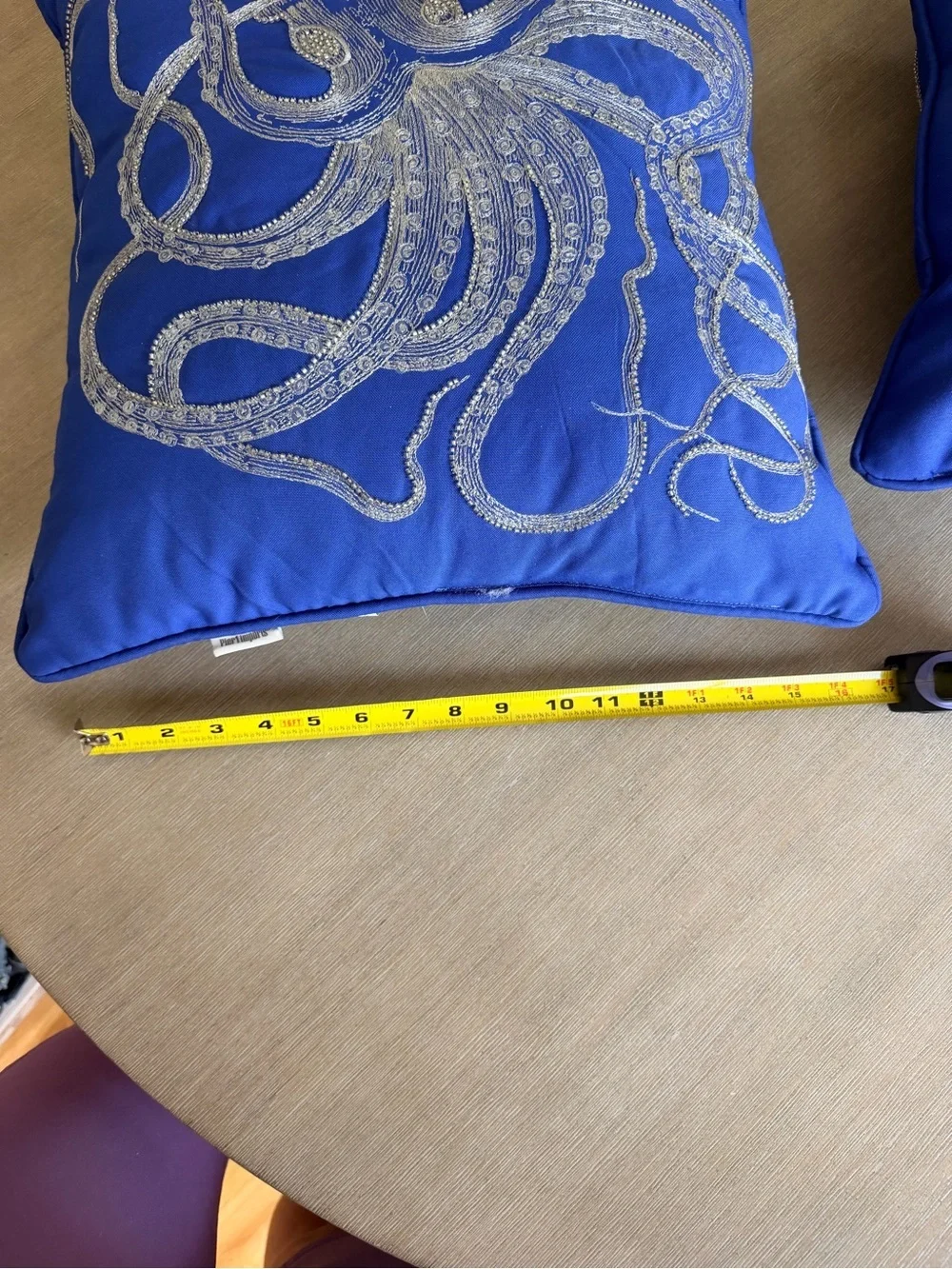 Blue Octopus Embroidered Throw Pillow Pair - Coastal Home Accent